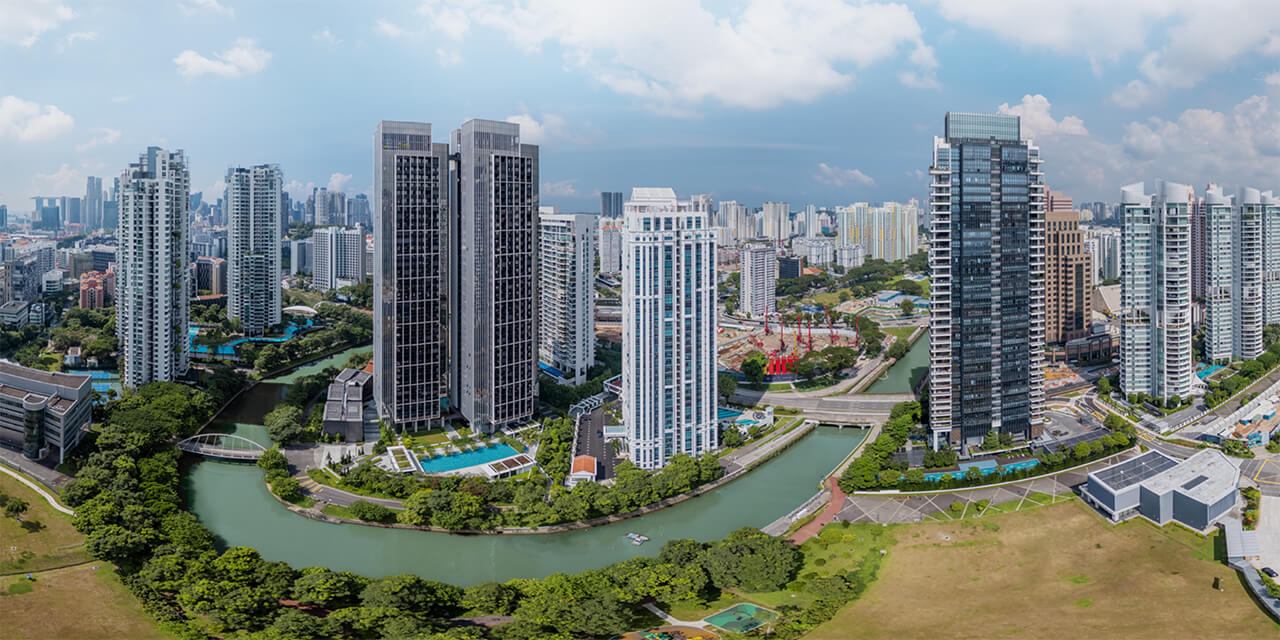 Aerial view of River Modern at River Valley Green in District 9